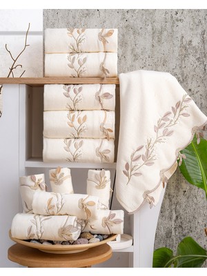 Hazangülü Collection Buldan Üretimi Çeyizlik Rüya Kadife Krem 6'lı Mutfak Havlusu I 30X50