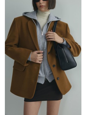 Suud Collection Sütlü Kahve %100 Yün Blazer Ceket