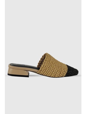 Eleny Nude Önü Siyah Yuvarlak Burun Örgü Kadın Terlik