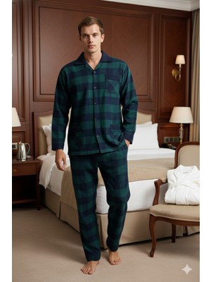 Kly Yeni Sezon Kalın Lüx Tasarım Apaj Yaka Erkek Pijama Takımı