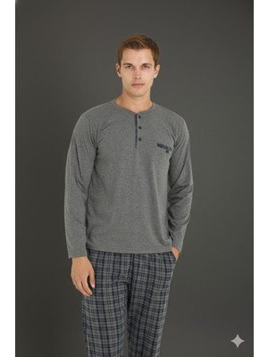 Kly Erkek Düğmeli Yaka Ekose Desenli Pijama Takımı Lüx Tasarım