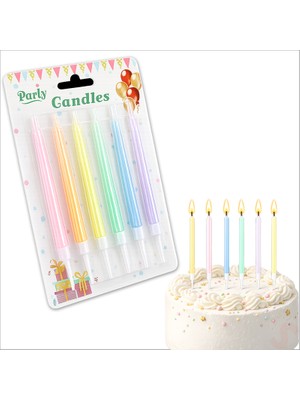 Süsle Bebek ve Parti Makaron Renkli Sedef Ince Pasta Mumu 12 cm  - 6 Adet