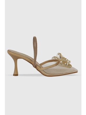 Regina Nude Şeffaf Taş Detay Lastikli Kadın Topuklu Ayakkabı