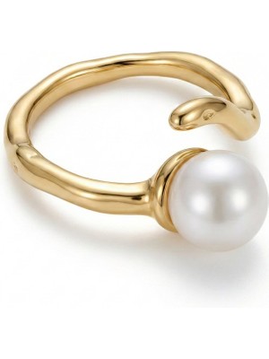 Zeino Yılan Figürlü Inci Detaylı Yüzük - 14K Altın Rengi Kaplama