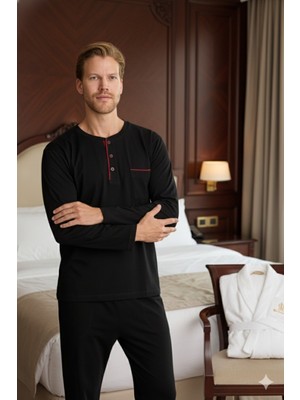 Kly %100 Pamuk Yeni Sezon Midi Yaka Erkek Şık Tasarım Pijama Takımı