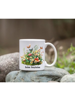 Safir Tasarım  Premium Beyaz Porselen Kupa - Kişiye Özel Çiçek Temalı