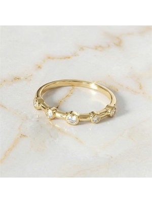 Zeino Beştaş Ince Zirkon Yüzük - 14K Altın Rengi Kaplama