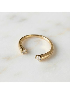 Zeino Ayarlanabilir Ikili Zirkon Taş Yüzük - 14K Altın Rengi Kaplama