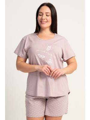 Vienetta Pamuklu Kadın Büyük Beden Kısa Kol Şortlu Pijama Takım, 511049