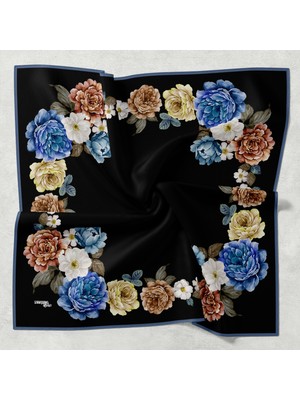 Bonjela Soft Eşarp D1 Çiçekli Siyah Mavi