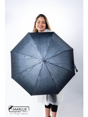 Normadia Gri Su Damlası Tam Otomatik Kadın Şemsiye, Şık ve Hafif Tasarım