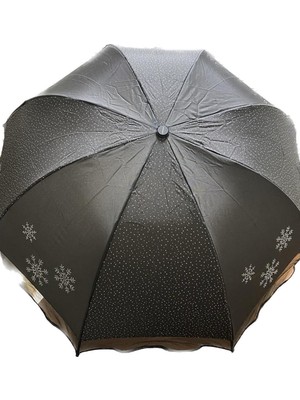 Normadia Şemsiye, Beyaz Nokta ve Kar Tanesi Desenli, Taşlı ve Tül Detaylı Siyah