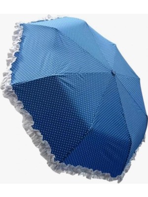 Normadia Katlanır Otomatik Şemsiye 8 Telli Desenli Fırfırlı Pongee Kumaş