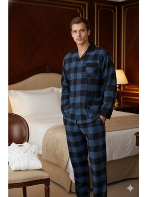 Kly Yeni Sezon Kalın Lüx Tasarım Apaj Yaka Erkek Pijama Takımı