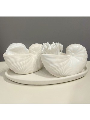Özalp Decor Deniz Kabuğu Banyo Organizer Seti – Minimal Beton Sabunluk Pamukluk – Modern Dekoratif Banyo Aksesuarı