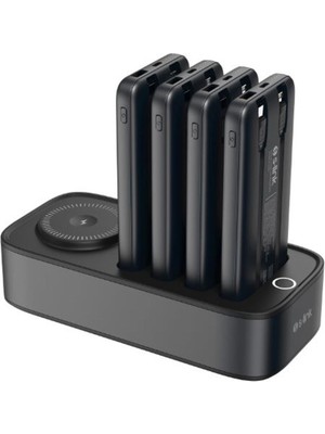 S-Link İp-Ds40 4 Adet 10000Mah Powerbank Li 15W Kablosuz Şarj Siyah Taşınabilir Şarj İstasyonu