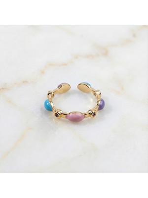 Zeino Pastel Renkli Ayarlanabilir Yüzük - 14K Altın Rengi Kaplama