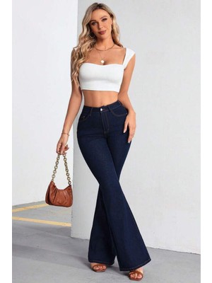 SEVENLINE Kadın Yüksek Bel Ispanyol Paça Toparlayıcı Jeans Pantolon Xl/42