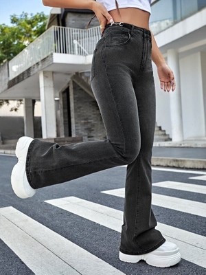 SEVENLINE Kadın Yüksek Bel Ispanyol Paça Toparlayıcı Jeans Pantolon Xs/34 - Antrasit