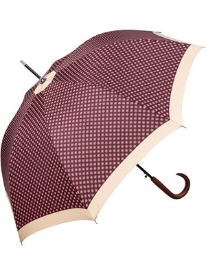 Normadia Kadın Uzun Baston Şemsiye, Desenli Bordo 23L, Şık ve Zarif Tasarım