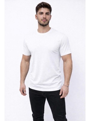 Axxel Erkek Beyaz Kısa Kollu Bisiklet Yaka T-SHIRT-D677