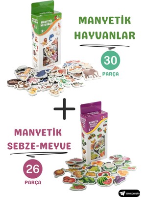 Renklime Oyuncak Manyetik Mıknatıslı 30 Parça Hayvanlar 26 Parça Sebze Meyveler Eğitici Set Magnet