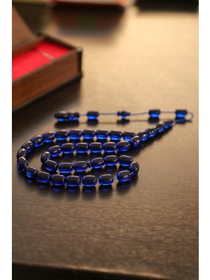 Tesbihkenti Gece Mavisi Usta Işçilik Kadifemsi Çekim Kapsül Ateş Kehribar Tesbih