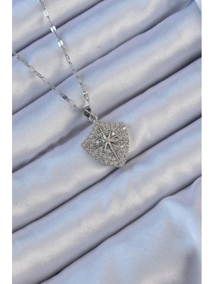 Renklime 316L Çelik Zincir Gümüş Renk Zirkon Taşlı Kutup Yıldızı Kolye