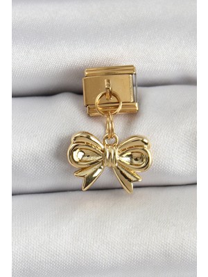 Renklime 316L Çelik Sallantılı Fiyonk Model Gold Renk Nomination Charm