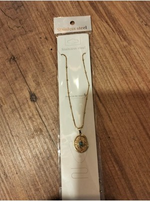 Stainless Steel Mavi Taşlı Madalyon Kolye