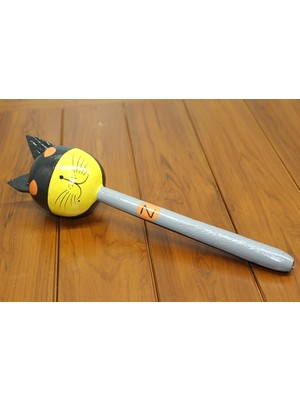 Renklime Ahşap Kedili Batman Marakas Tekli