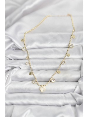 Renklime Pirinç Gold Renk Yonca Model Kadın Kolye