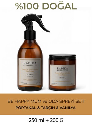 Radika Aromatherapy Doğal Mum ve Oda Spreyi Seti | Be Happy | Mutluluk ve Neşe Veren Koku