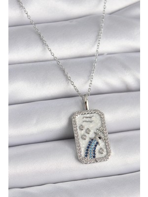 Renklime 316L Çelik Gümüş Renk Zincir Kova Burcu Zirkon Taşlı Kadın Kolye