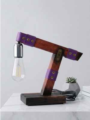 Woodylight Rustik El Yapımı Masif Ahşap Masa Lambası - Retro Edison Tasarım Dekoratif Gece Lamba