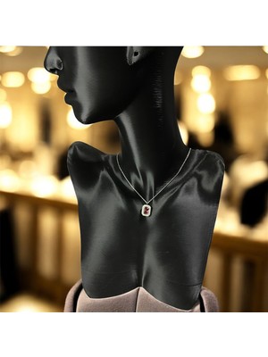 925 Ayar Gümüş Baget Kesim Kırmızı Taşlı Kolye