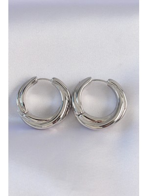 Renklime Pirinç Gümüş Renk Asimetrik Kıvrım Küpe