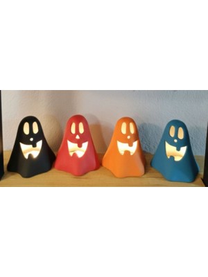 Gözeler Kırmızı El Boyaması Dekoratif Hayalet Mumluk – LED Mum ile Birlikte, 11 cm