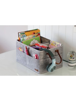 Renklime 3 Gözlü Deri Şeritli Çok Amaçlı Düzenleyici Organizer Kutu Keçe Sepet 03860