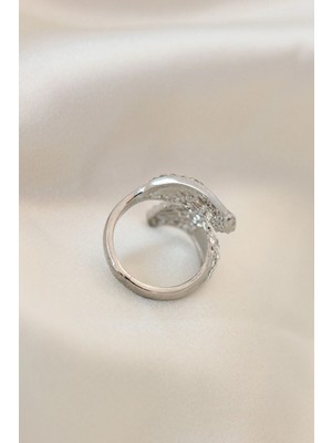 Renklime Ayarlamalı Silver Renk Metal Zirkon Taşlı Kanat Yüzük