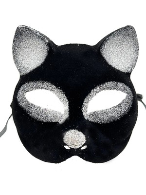 Renklime Siyah Gümüş Simli Kedi Maskesi