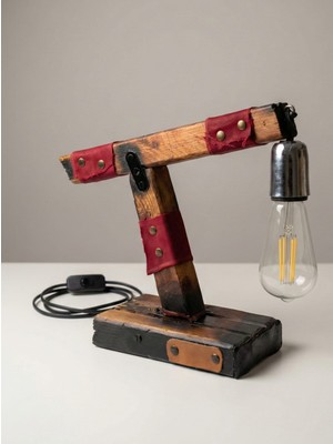 Woodylight Rustik El Yapımı Masif Ahşap Masa Lambası - Retro Edison Tasarım Dekoratif Gece Lambası