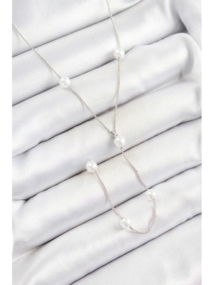 Renklime Pirinç Inci Figürlü Y Model Gümüş Renk Kadın Kolye