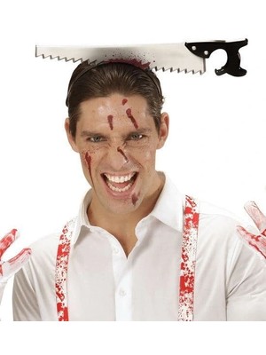 Renklime Kafaya Saplanmış Halloween Kanlı Testere Şaka Tacı