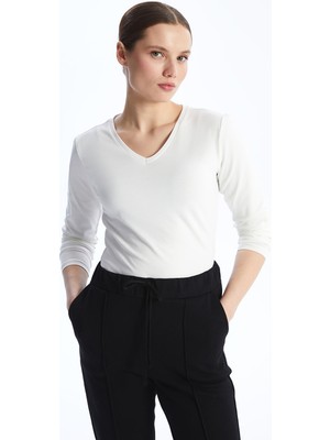 Lc Waikiki Yeni Sezon V Yaka Düz Uzun Kollu Kadın Tişört