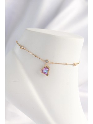 Datatek 316L Çelik Gold Renk Renkli Zirkon Taşlı Kalp Halhal