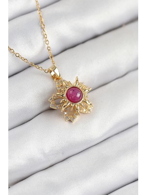 Renklime 316L Çelik Zirkon Taşlı Döner Güneş Model Gold Renk Kadın Kolye