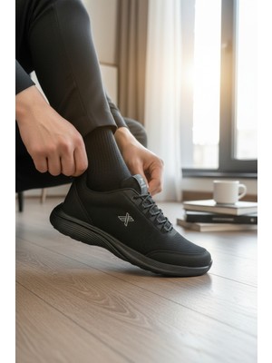 Enoch Erkek Siyah Bağcıklı Fileli Büyük Numara Spor Ayakkabı (45-50)
