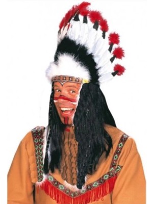 Datatek Kızılderili Başlığı Şapkası Kırmızı Beyaz