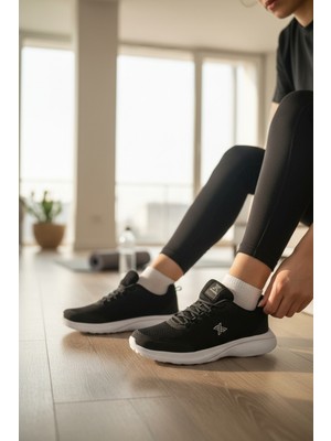 Enoch Erkek Siyah Bağcıklı Fileli Büyük Numara Spor Ayakkabı (45-50)